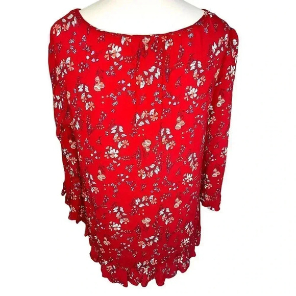 Gap‎ Women’s Small Red Floral Blouse with Ruffle Trim Soft And Flowy - Picture 3 of 4